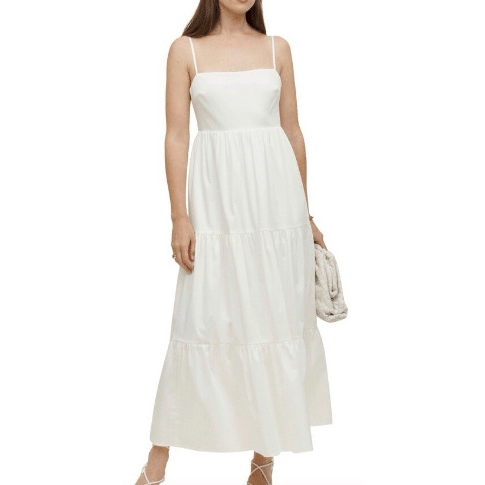 NWT Reformation East Maxi Dress Tieredโ white Size L Minimalistic Classic